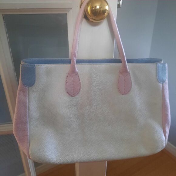 Adrienne Vittadini Pink/White Leather Handbag W/Top Handles - Picture 2 of 8